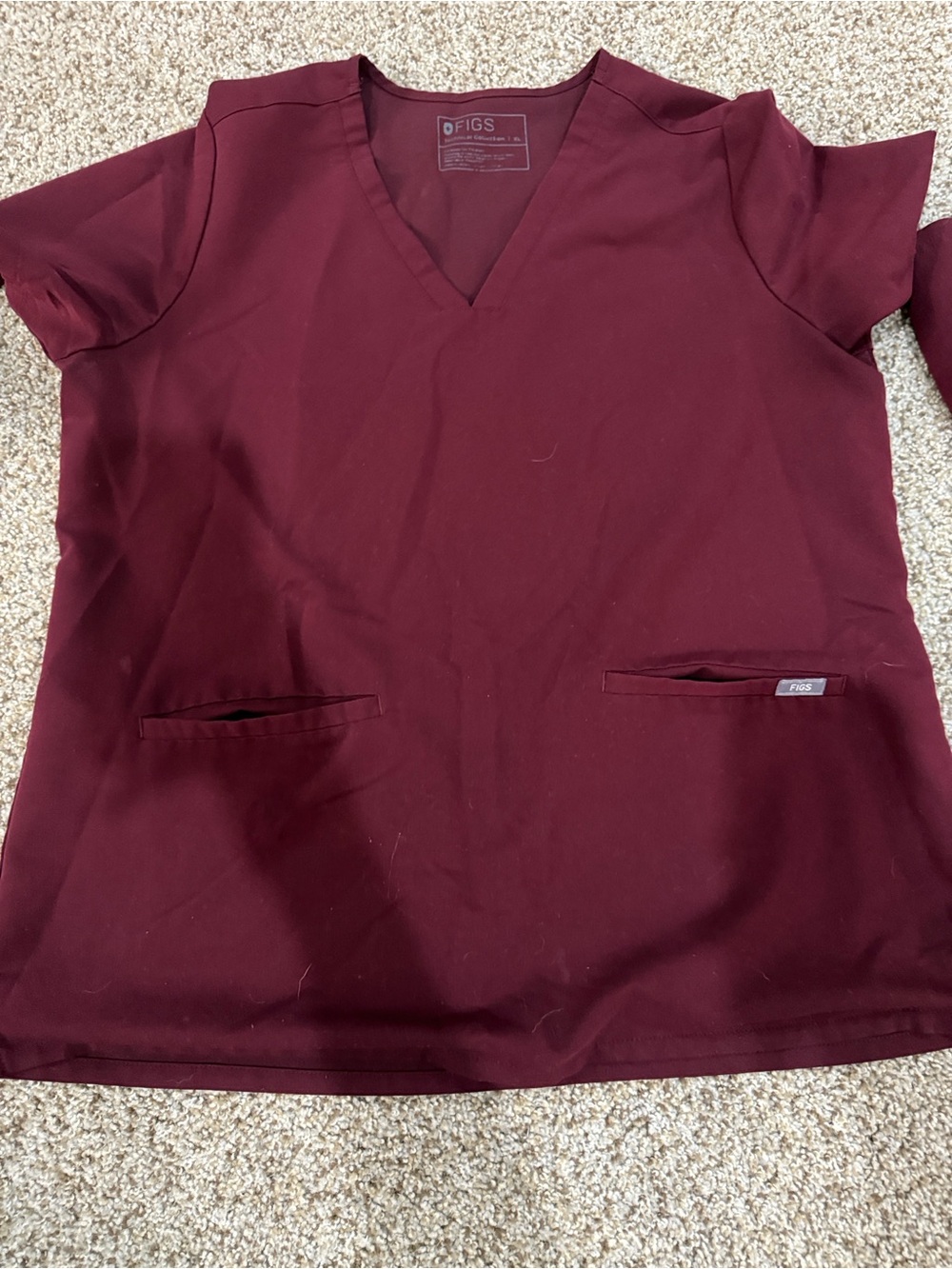 FIGS Women's V-Neck Scrub Top in Burgundy